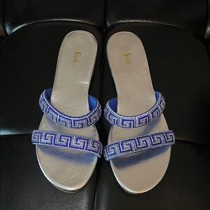 Stylish Blue Beaded Women's Sandals